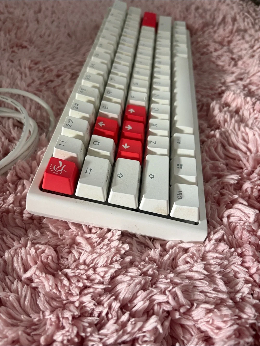 Ducky One Mini Compact White Mechanical Keyboard with Red Accent Keys
